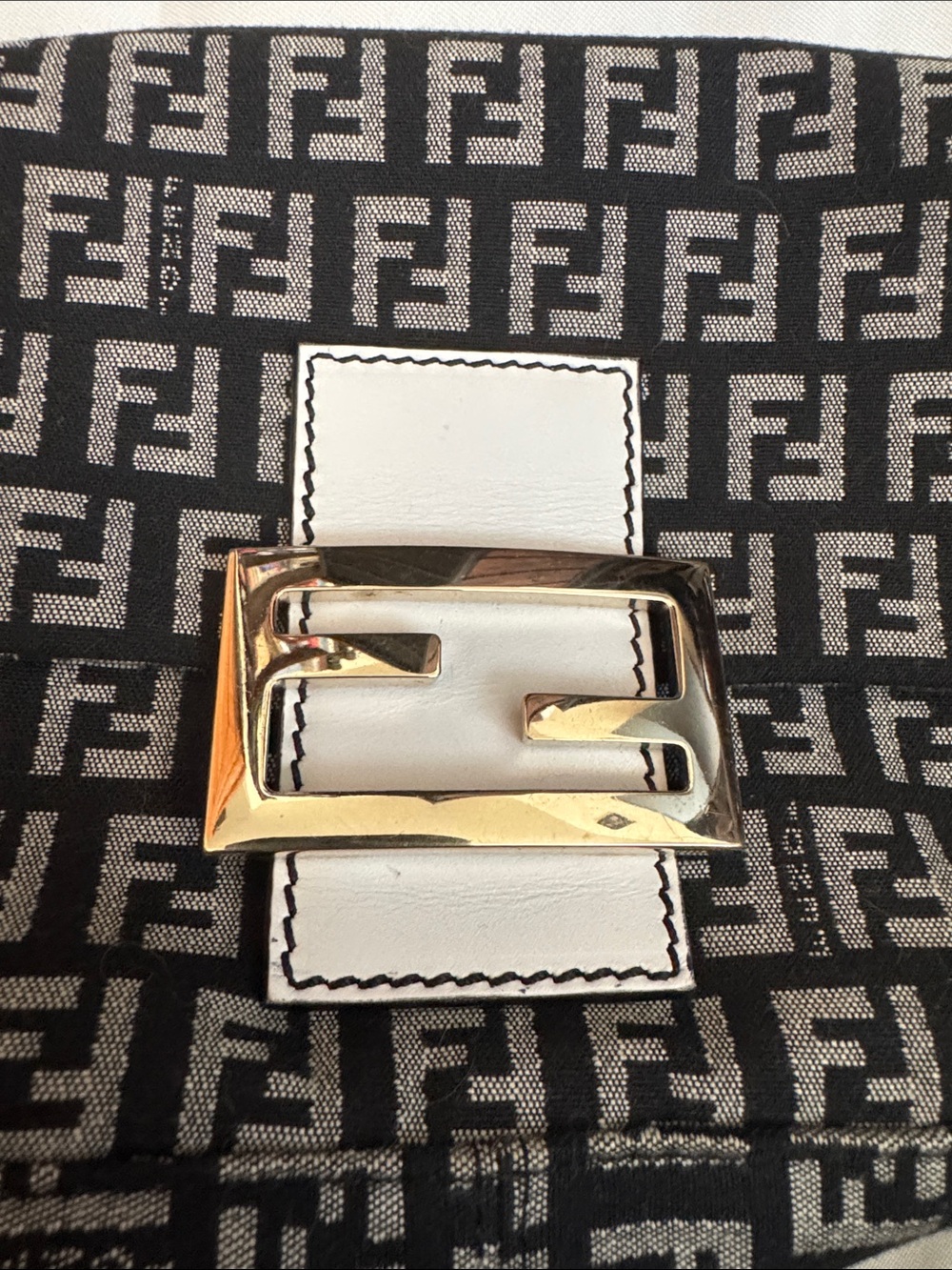 Fendi Black and White Monogram Baguette with Gold Hardware - Picture 7 of 12